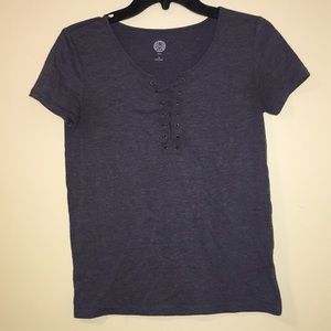 gray scoop neck lace up top